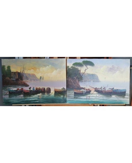 marina gallega 2 ORIGINAL. Pintura Española en PAREJA DIPTICO 150x50 cm Home