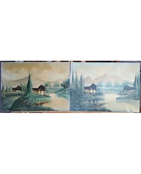 Paisajes pirineos ORIGINAL. Pintura Española en PAREJA DIPTICO 150x50 cm Home