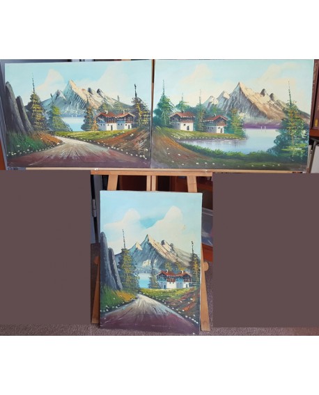 Paisajes TIROLESES PINTURA ORIGINAL OLEO en TRIPTICO 70X50 cm c/u) CONJUNTO 3 piezas Home