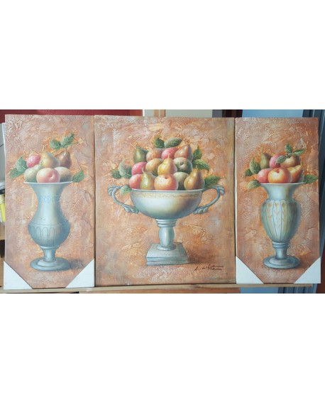 bodegon fruta clasico PINTURA ORIGINAL OLEO en TRIPTICO 120x60 cm conjunto Home