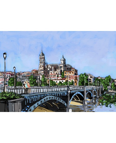 Salamanca Catedral puente y rio Tormes de Jose Alcala Home