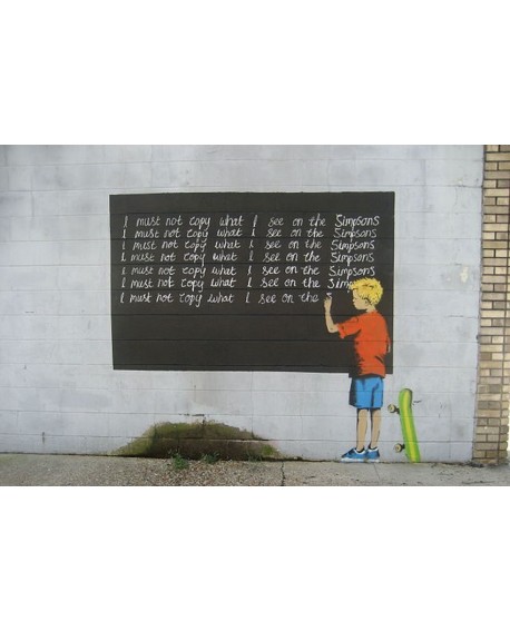 Banksy arte graffiti urbano niño en pizarra simpsons Home