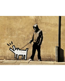 Banksy arte graffiti urbano paseando al perro de haring Home