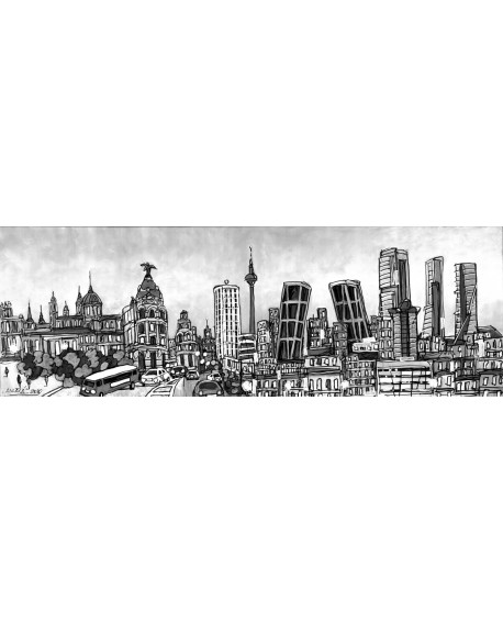 Mega Sky Line Jose Alcala de Madrid dia en Blanco y Negro Cuadros Horizontales
