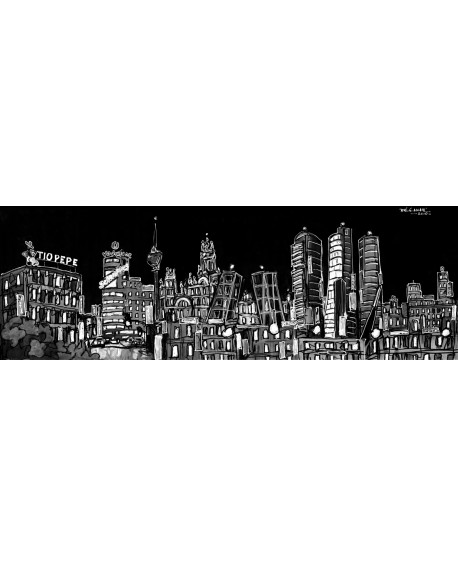 Mega Sky Line Jose Alcala de Madrid NOCHE en Blanco y Negro Cuadros Horizontales
