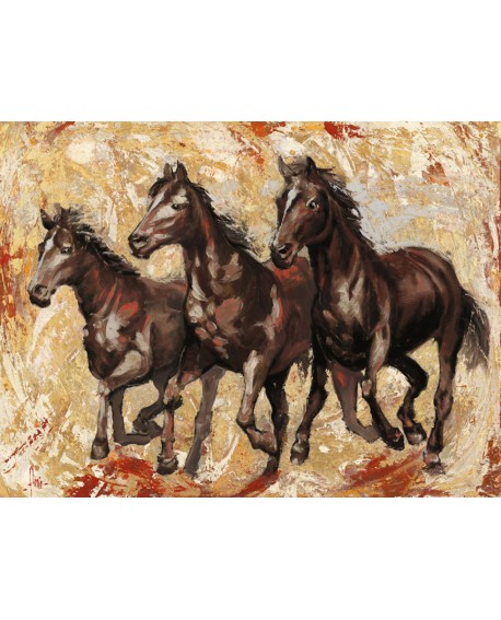 LUIGI FLORIO CUADRO DE CABALLOS NEGROS AL VIENTO Home